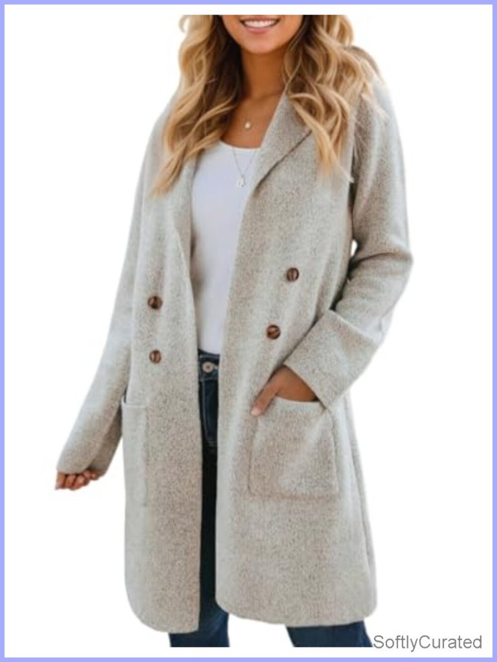 Women Long Cardigan Sweater Open Front Knit Coatigan Notch Lapel
